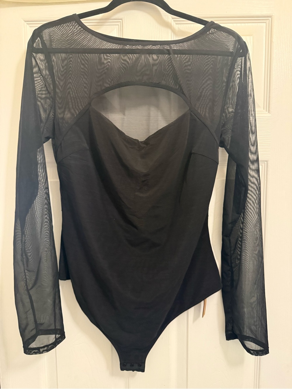 Shapellx Black Sheer Sleeve Scoop-Back Bodysuit - Women